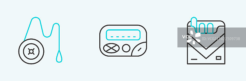 香烟盒、溜溜球与传呼机线条图片素材