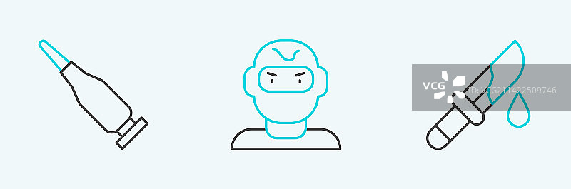 带血的刀子弹和盗贼面具线条图标图片素材