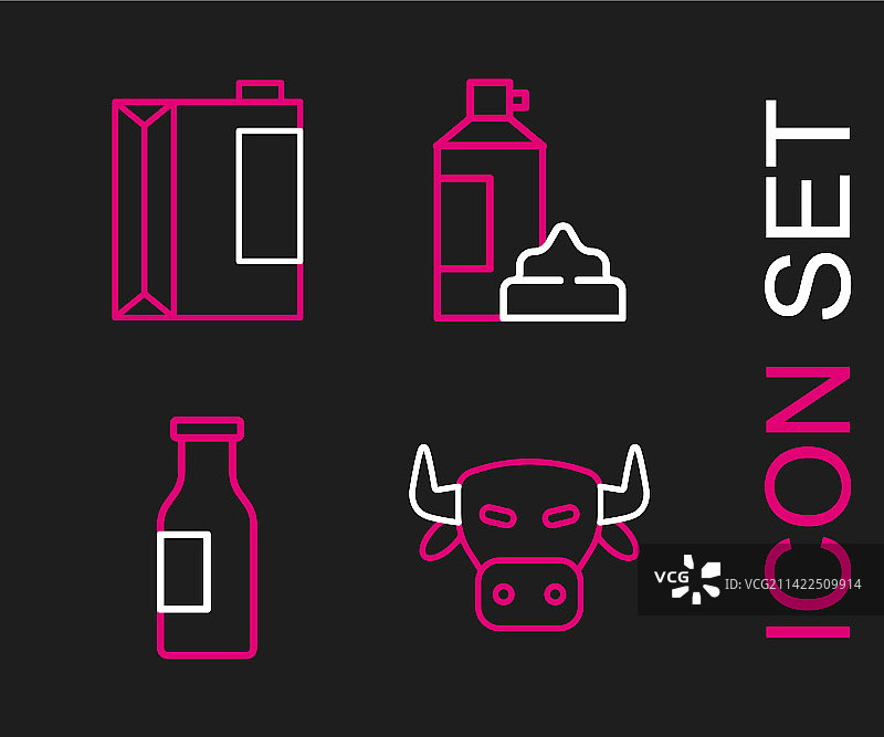 奶牛头牛奶鲜奶油瓶线条组合图片素材