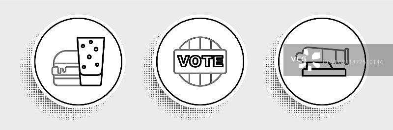 大炮汉堡与投票图标线条集合图片素材