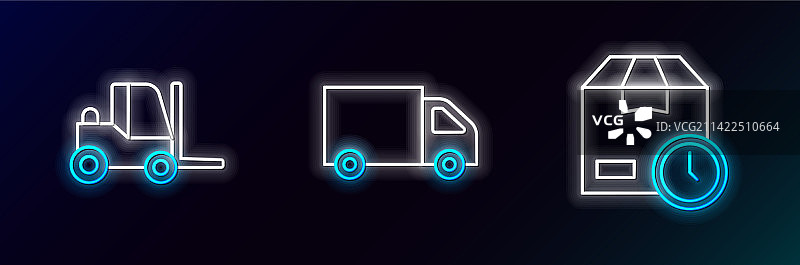 带时钟的纸箱和叉车套装图片素材