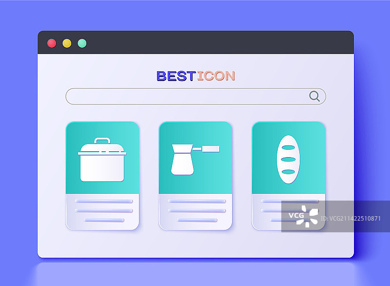 咖啡土耳其壶、烹饪锅和面包切片图标集图片素材