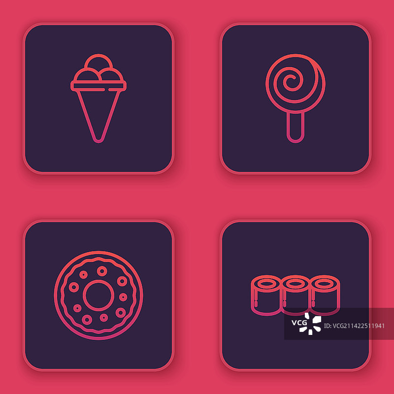 华夫冰淇淋甜甜圈棒棒糖组合图片素材