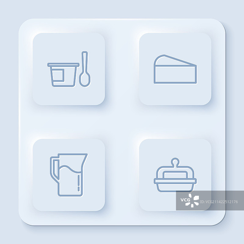 酸奶勺、奶酪牛奶线条组合图片素材
