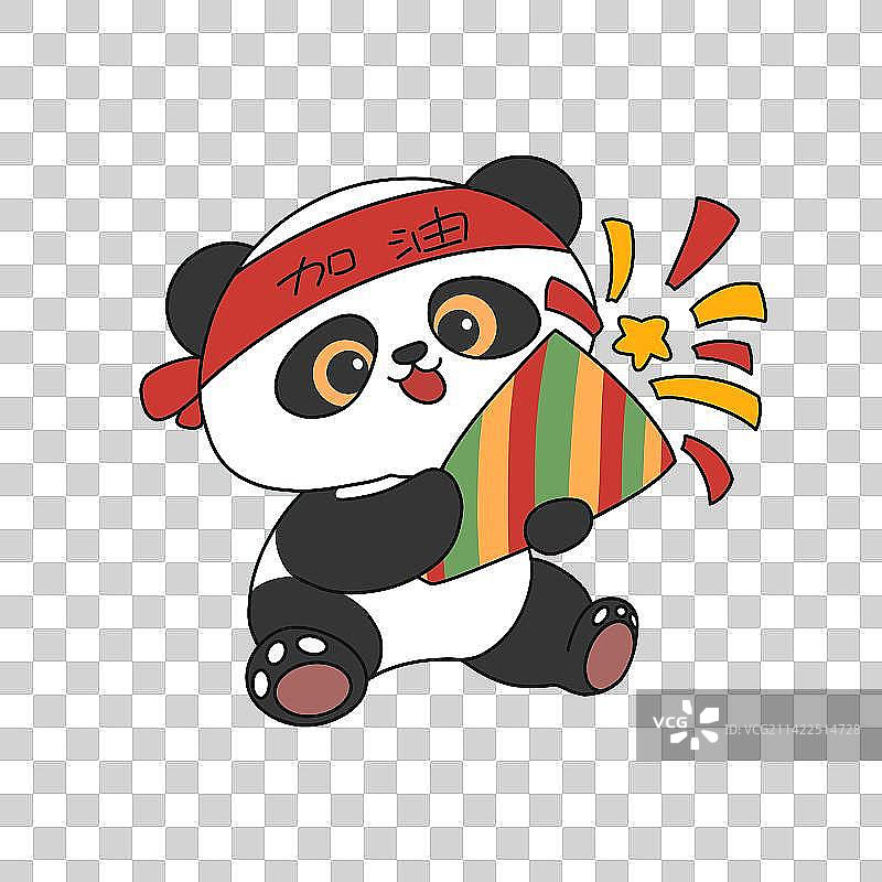 手绘卡通熊猫考试加油喝彩插画元素图片素材