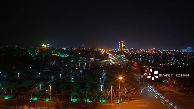 图木舒克市夜景全景图片素材