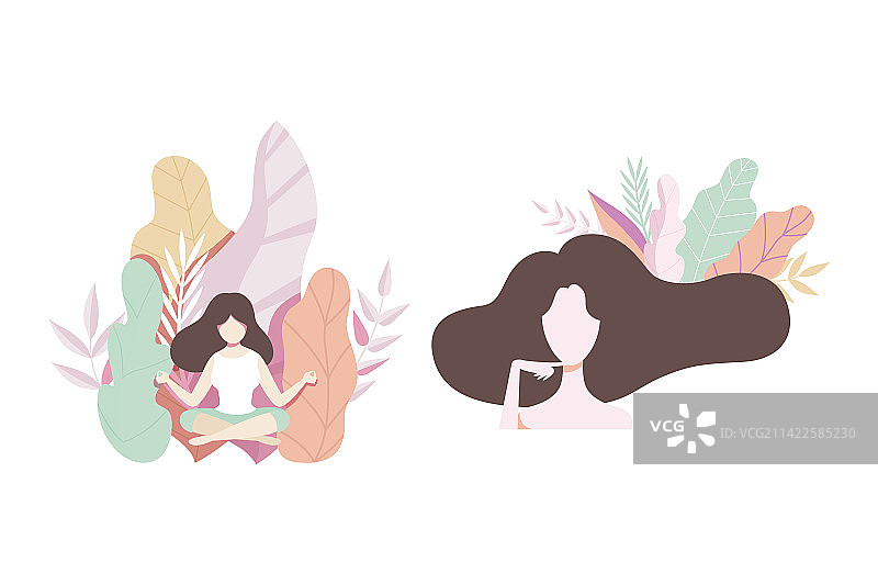 在繁茂的鲜花和绿叶中享受的年轻女人图片素材