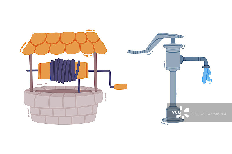 水井和水龙头滴纯净饮用水图片素材