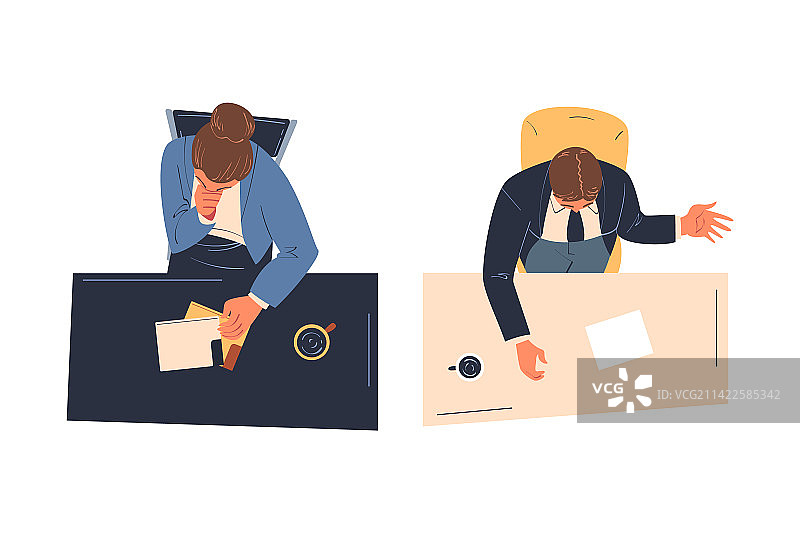 男女办公室职员坐在桌旁图片素材