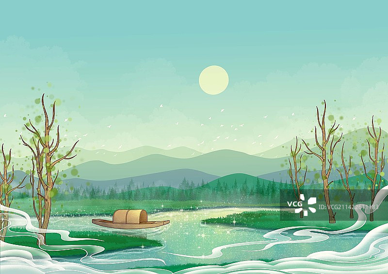 中国风美景节气季节背景插画清明图片素材