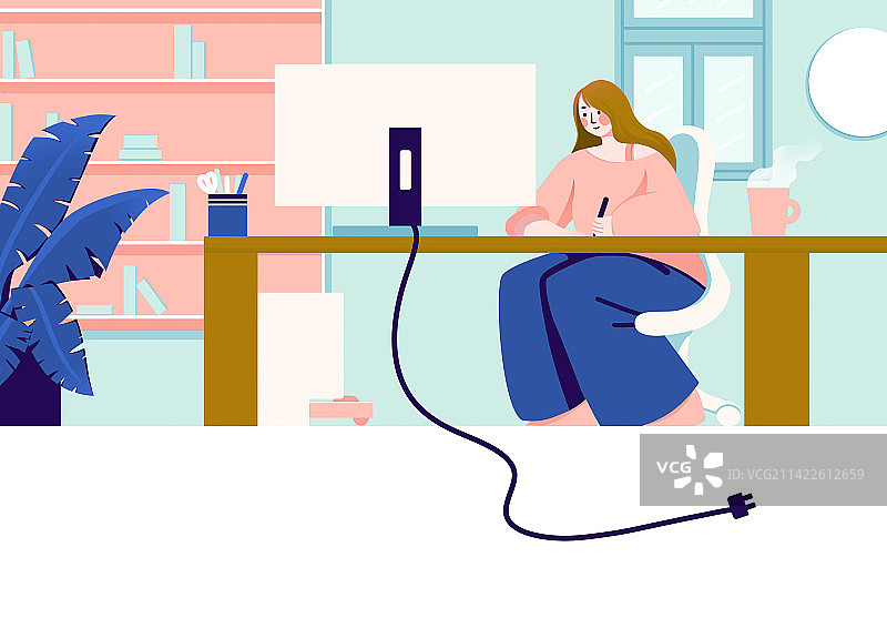 极简风简约人物室内场景办公插画图片素材