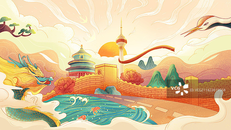 红色中国风喜庆国潮插画图片素材