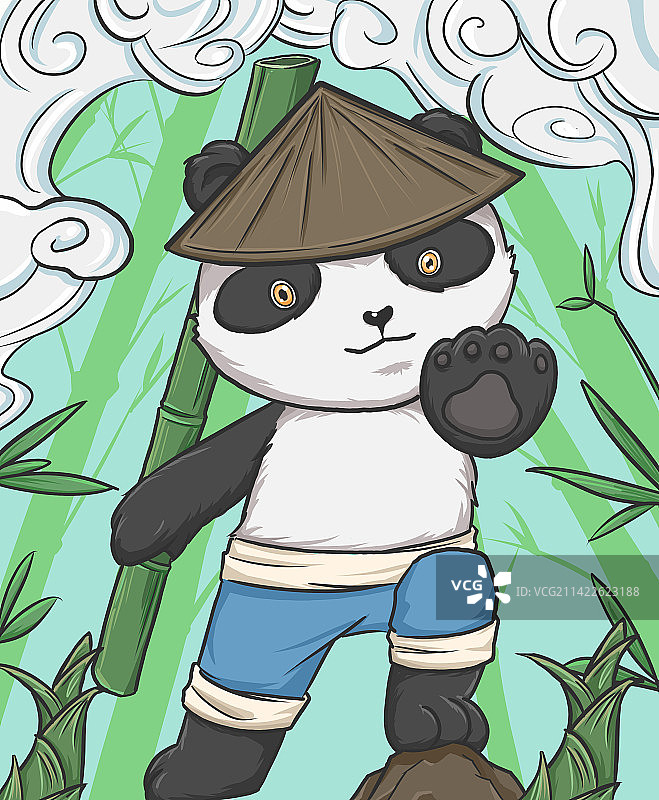 竹林里的功夫熊猫国潮插画图片素材