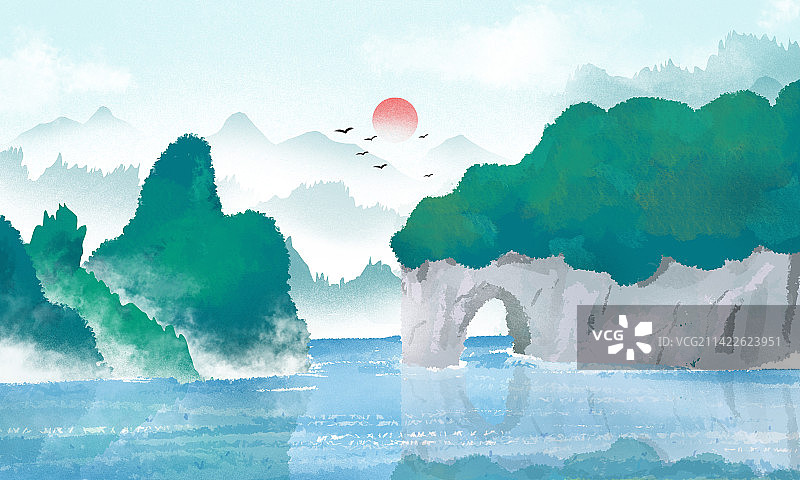 中国风节气桂林山水象牙山落日风景诗意景色图片素材