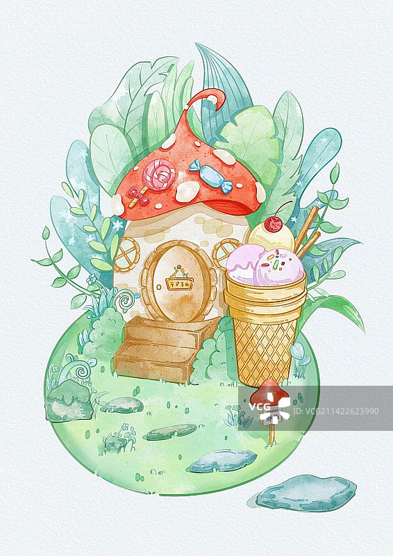 蘑菇屋的小插画图片素材