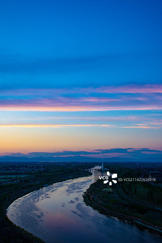温榆河与晚霞航拍图片素材