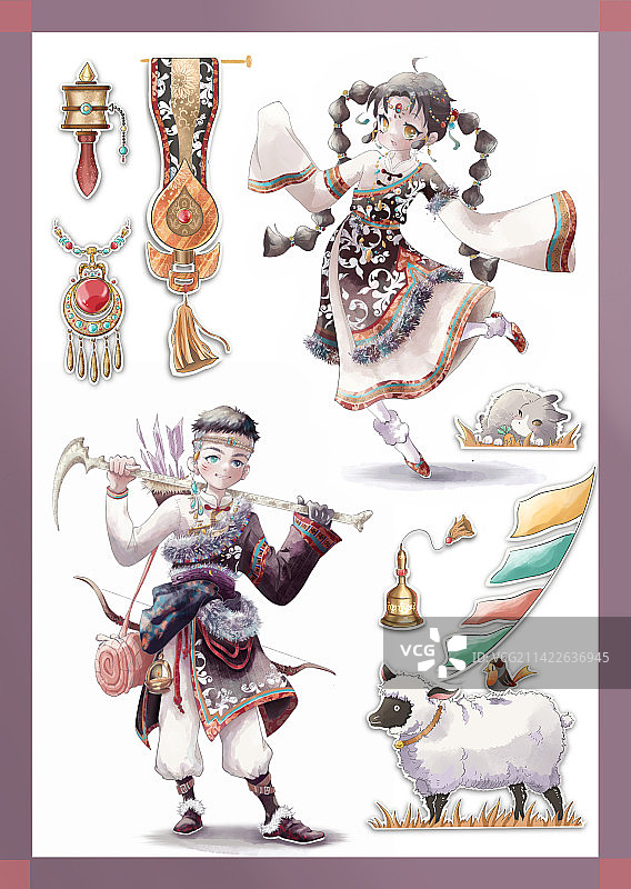 藏族系列插画图片素材