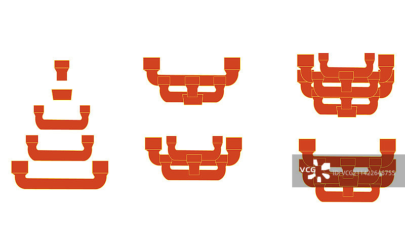 中国古代传统宫廷楼宇宫殿古建筑斗拱矢量元素拆分组合可编辑图片素材