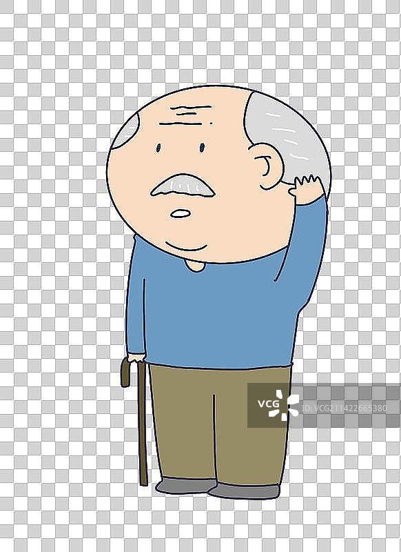 元素：站立挠头疑惑的老年人图片素材