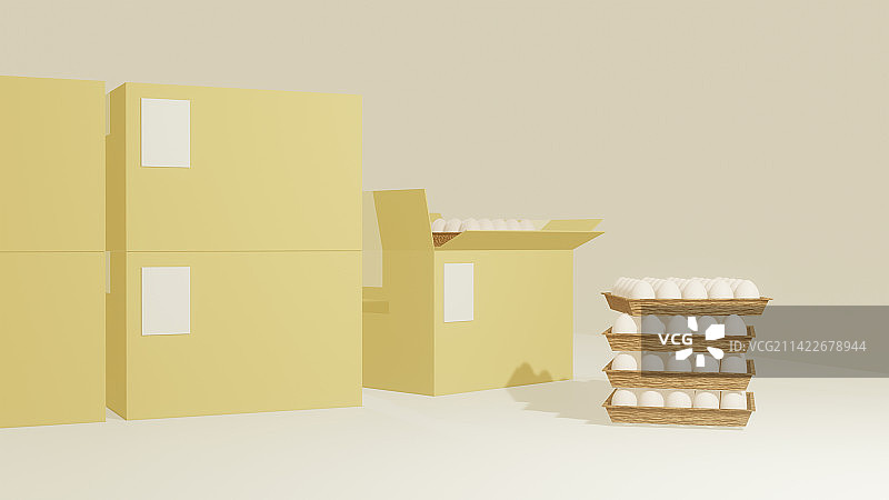 3D特写的白鸡蛋在纸盒中图片素材