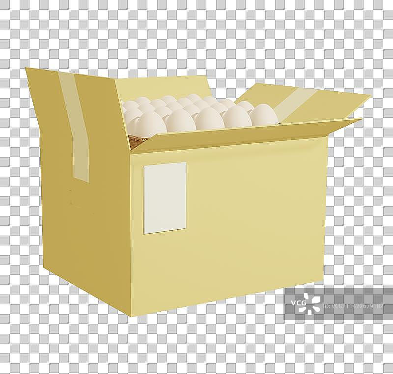 3D特写的白鸡蛋在纸盒中图片素材