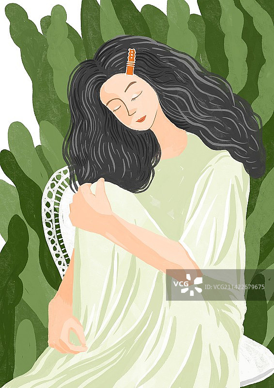 插画：坐着的女人图片素材