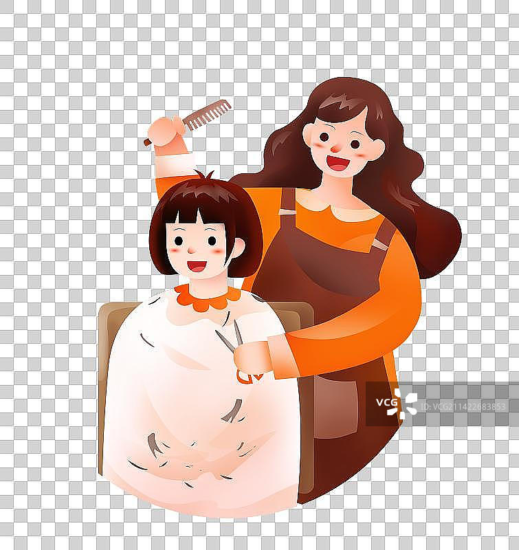 母女剪头发图片素材