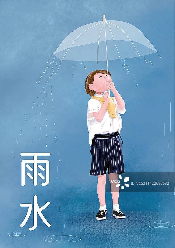 雨水 在雨中撑伞的男孩图片素材