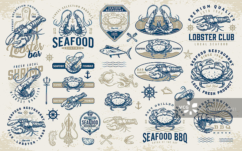 彩色海鲜标志组合图片素材