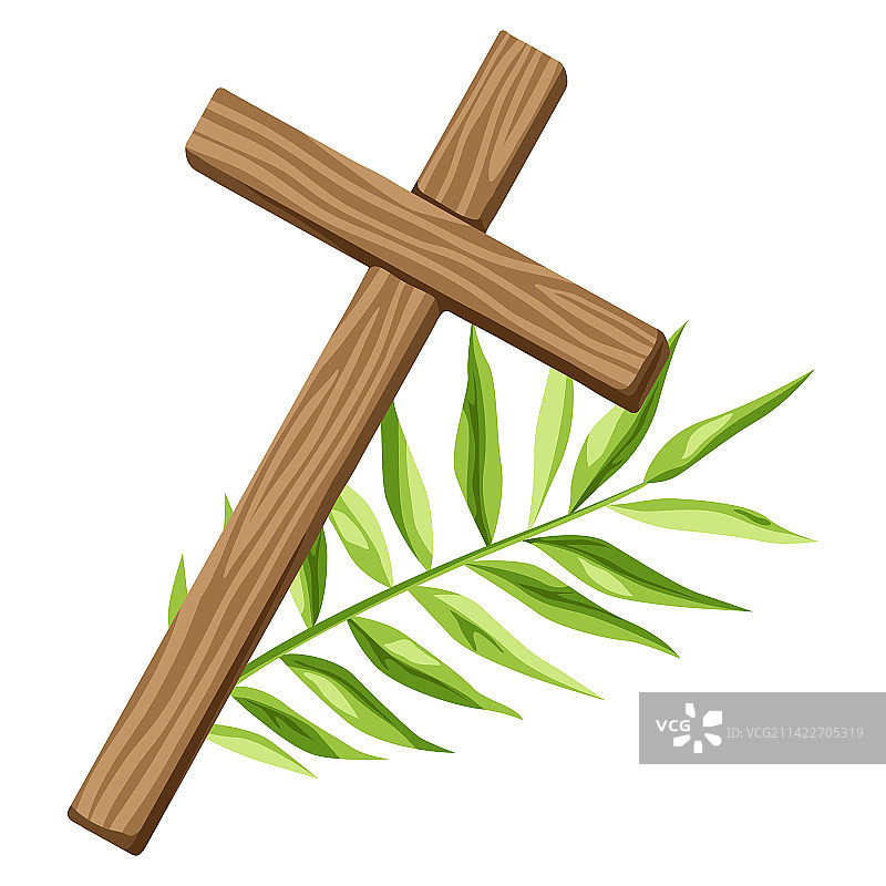 手持木制十字架和棕榈叶的基督教徒图片素材