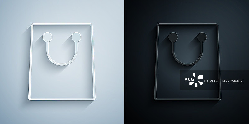 剪纸购物袋图标，灰色背景图片素材