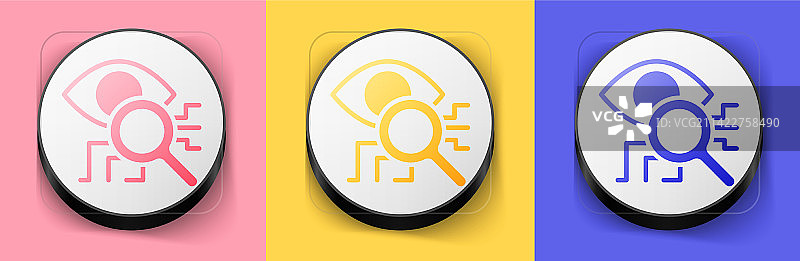 2.5D眼睛扫描图标，粉色黄色背景图片素材