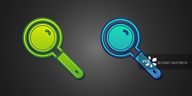 隔离的绿色和蓝色放大镜图标图片素材