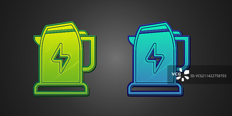 隔离背景上的绿色和蓝色电热水壶图标图片素材