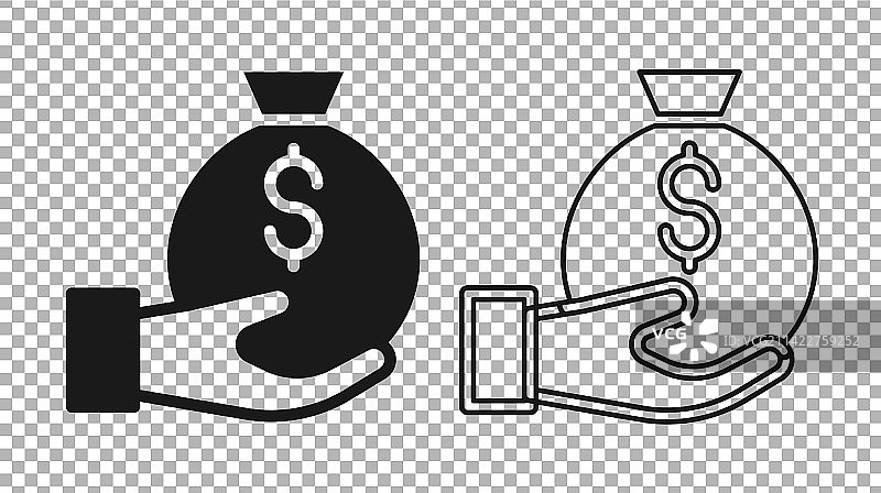 黑色钱袋图标，透明背景图片素材