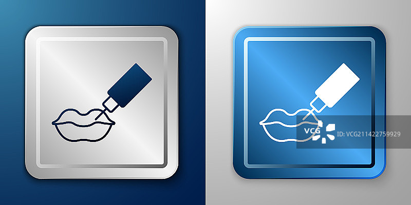 蓝色背景上隔离的白色丰唇图标图片素材