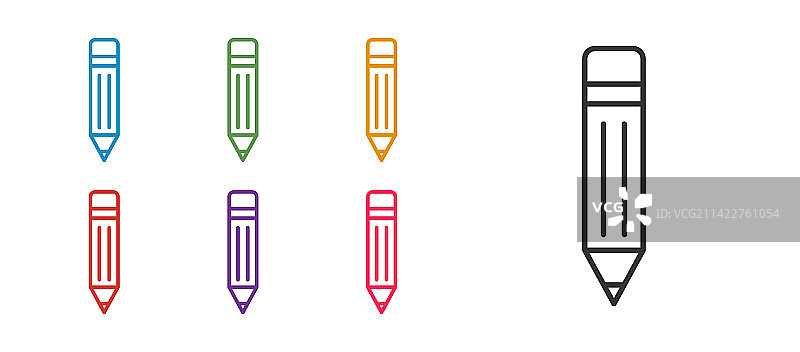 白色背景上的带橡皮擦的线条铅笔图标图片素材