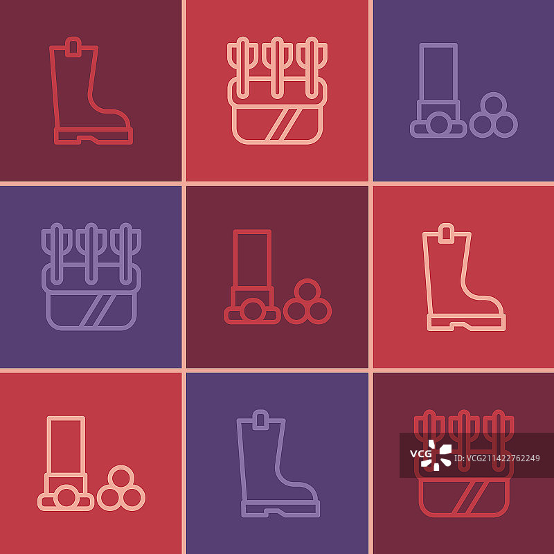 一套防水橡胶靴和墨盒线条图标图片素材