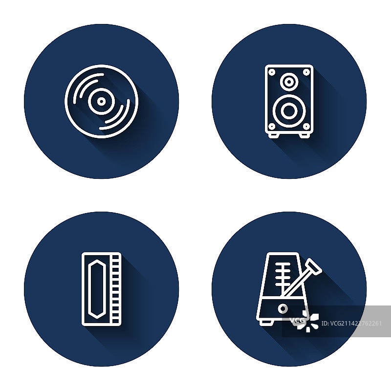 黑胶唱片、立体声扬声器口琴线性组合图片素材