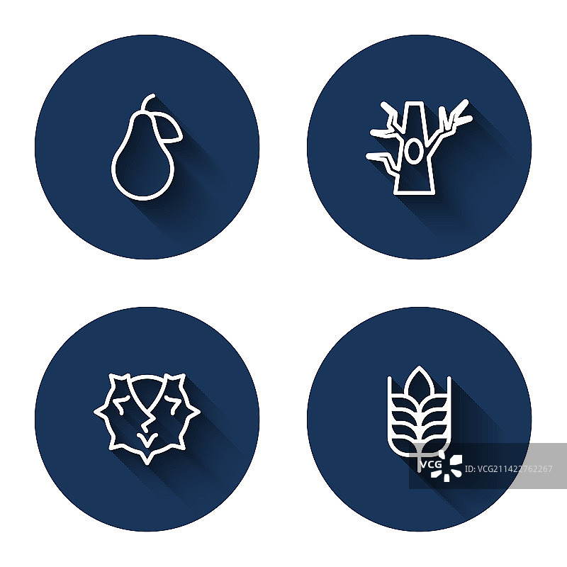 梨、光秃的树、栗子和麦穗图标图片素材