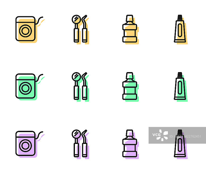 漱口水牙线镜子探针线条组合图片素材