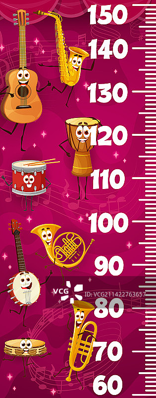 卡通乐器儿童身高测量表图片素材