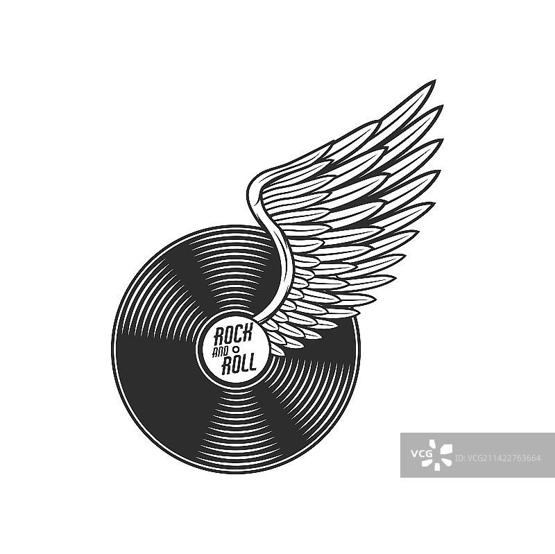 带黑胶唱片和翅膀的摇滚乐音乐图标图片素材