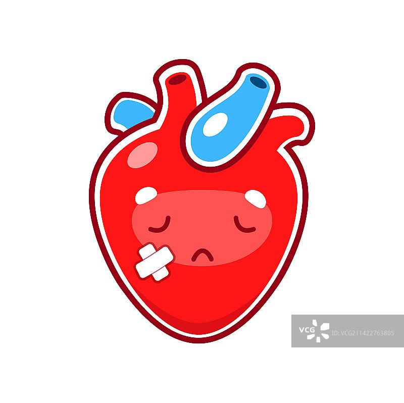 卡通风格：不快乐的生病或受伤的心脏角色图片素材