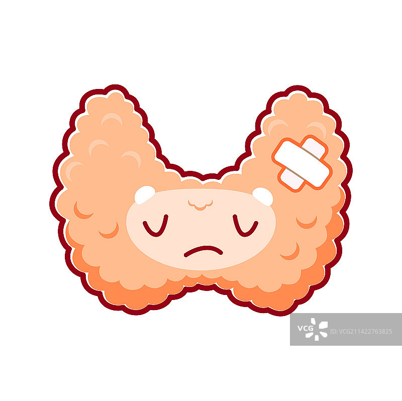 卡通生病或受伤的甲状腺器官角色图片素材