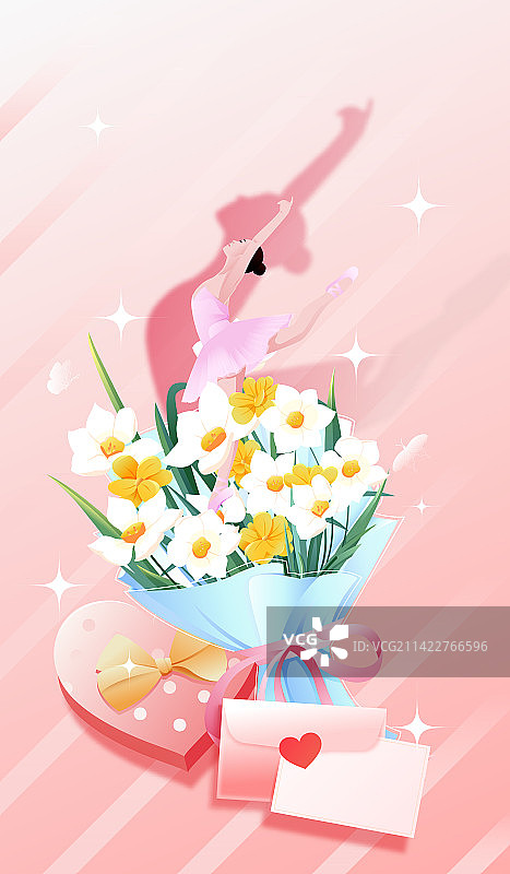 女王节快乐芭蕾舞女演员矢量插画图片素材