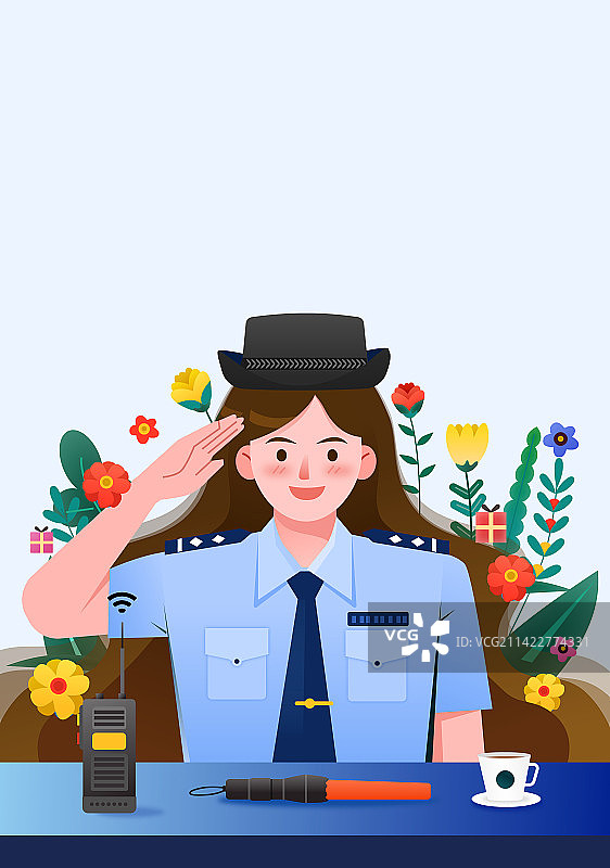 三八妇女节女神节最美女保安基层工作者竖版插画矢量图图片素材