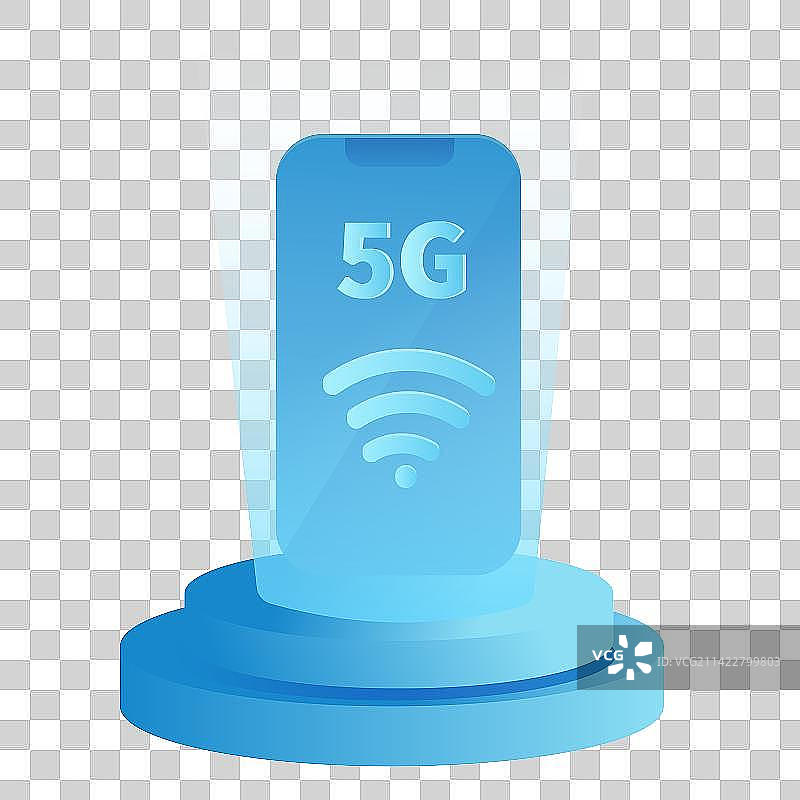 5G蓝色科技感手机展台扁平立体插画图片素材