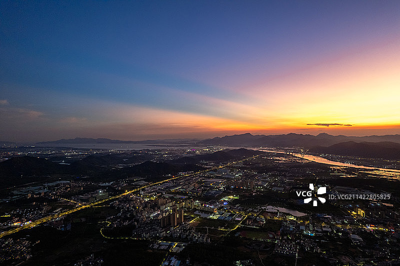 珠海斗门虎跳门水道日落航拍图片素材