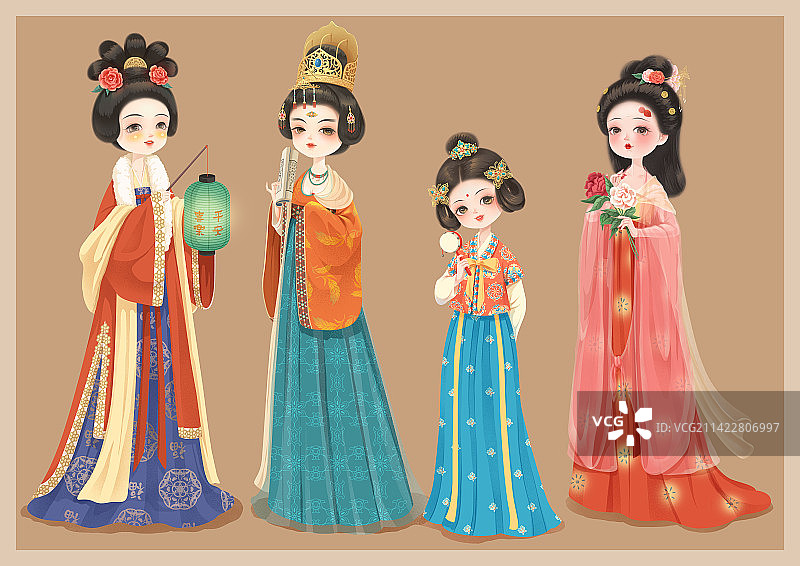 唐代卡通女子时尚图片素材